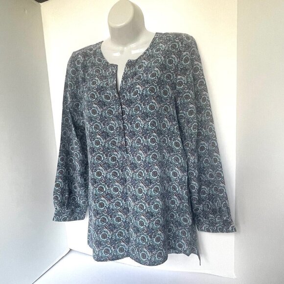 Joie Silk Blouse Womens XS Blue Vneck Long Sleeve Floral Lightweight Top Relaxed - Picture 2 of 7